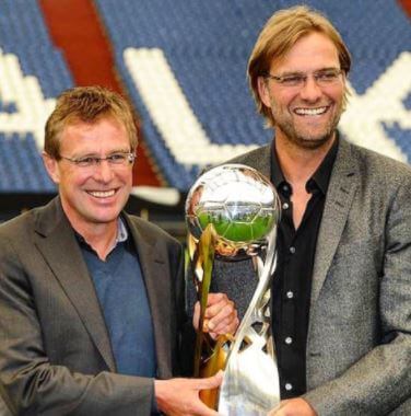 Gabriele Lamm-Rangnick ex-husband Ralf Rangnick with Liverpool manager Jurgen Klopp.